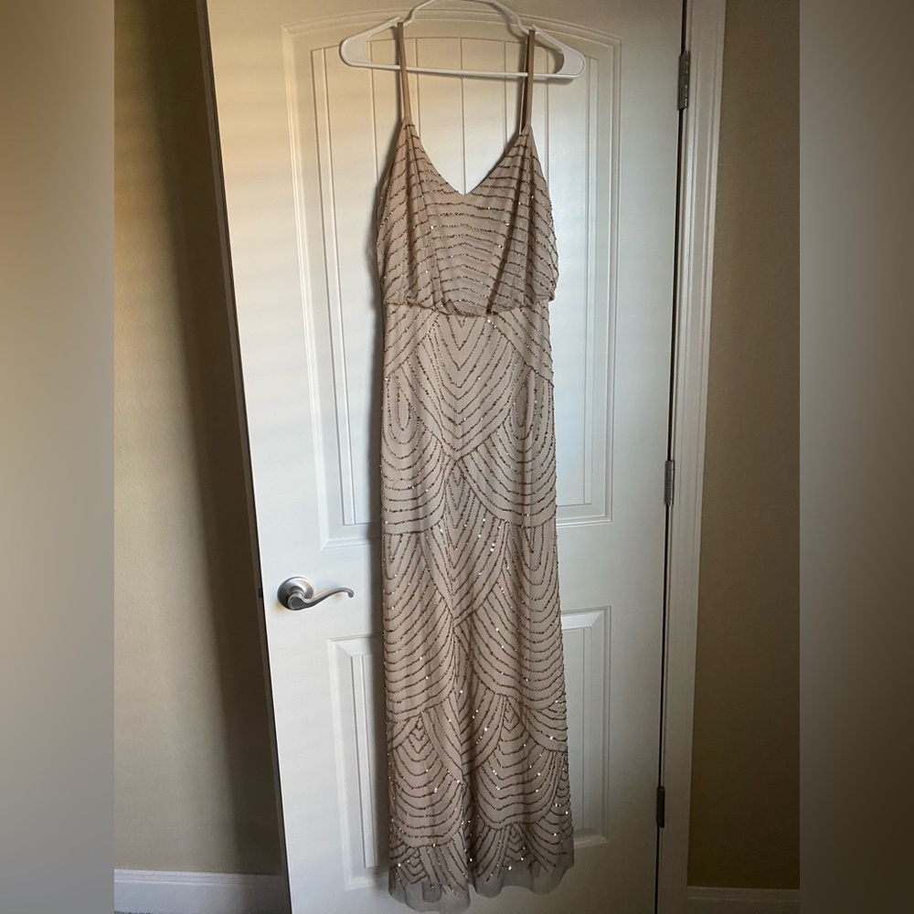 Adrianna Papell ART DECO BEADED BLOUSON GOWN IN CHAMP GOLD